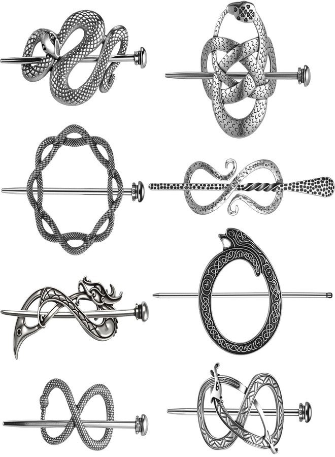 Syhood 8 Pcs Viking Celtic Hair Clips Vintage Knot Hair Stick Retro Silver Metal Celtic Barrette Hairpins Viking Jewelry Accessories for Women (Reptile) - Image 1